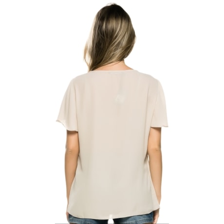 BLUSA AMÍSSIMA CHIFFON DECOTE TRANÇADO - BEGE