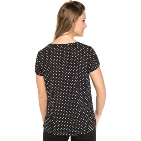 BLUSA AMISSIMA CHIFFON ESTAMPADA DECOTE METAL - PRETO