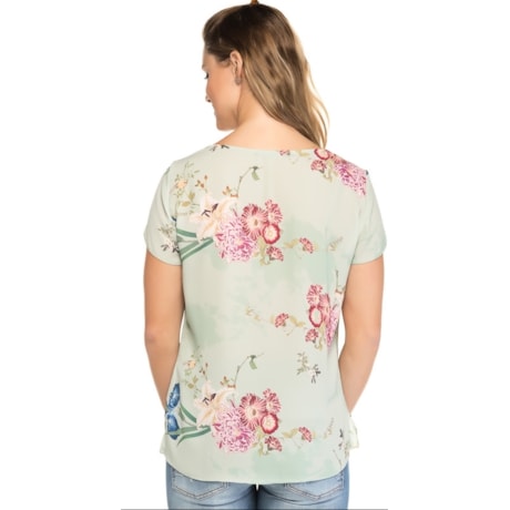 BLUSA AMISSIMA CHIFFON ESTAMPADA DECOTE METAL - VERDE