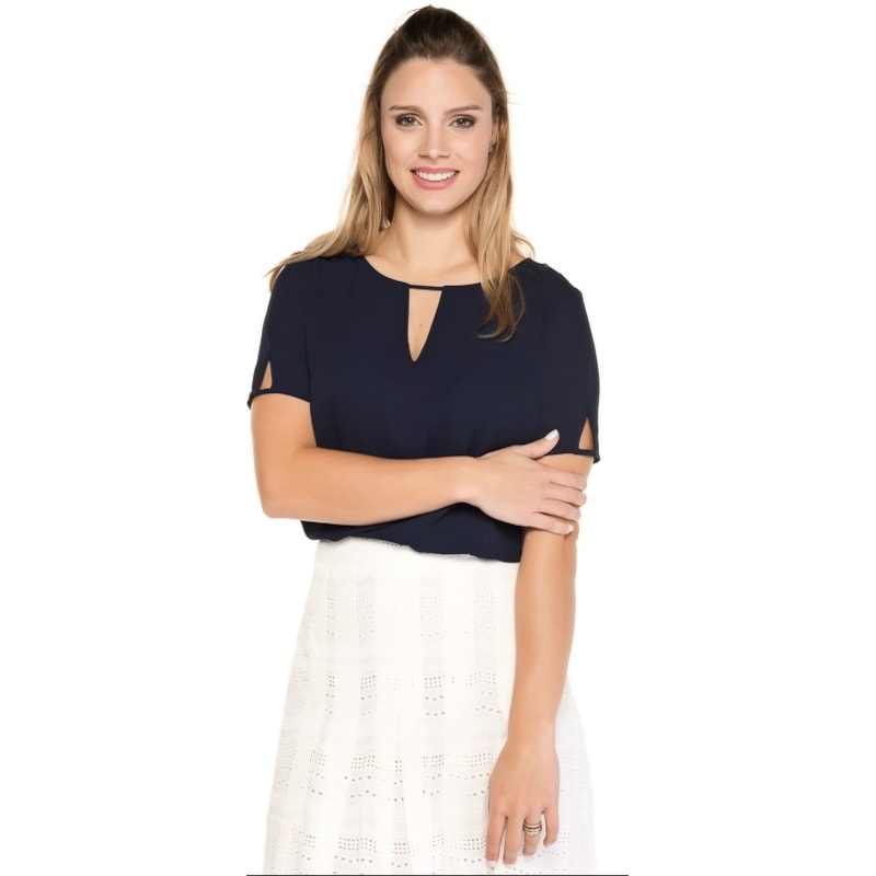 BLUSA AMISSIMA CHIFFON LISA DECOTE V - MARINHO