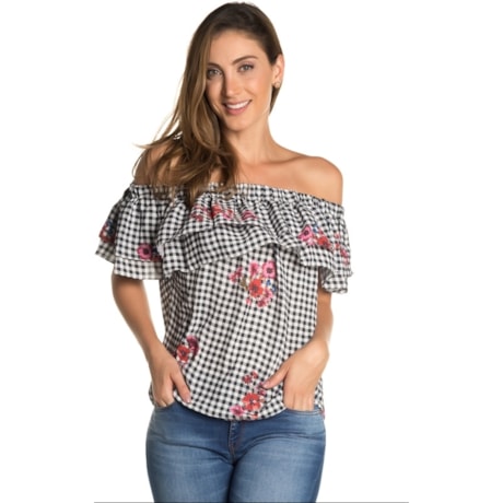 BLUSA AMISSIMA CREPE VICHY CORDOBRA - P&B