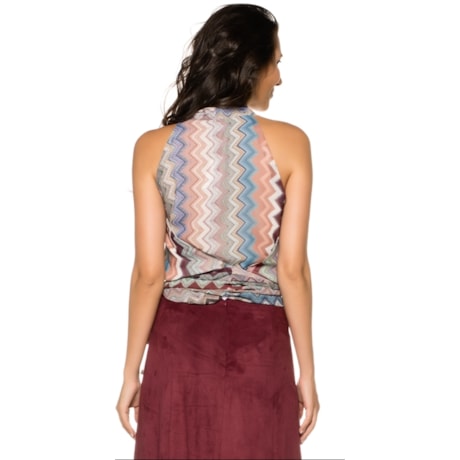 BLUSA AMÍSSIMA FRENTE ÚNICA  ESTAMPA ÉTNICA DE AMARRAÇÃO REGULÁVEL - AZUL BLUSA AMÍSSIMA FRENTE ÚNICA  ESTAMPA ÉTNICA DE AMARRAÇÃO REGULÁVEL - AZUL
