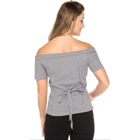 BLUSA AMISSIMA VICHY DECOTE OMBRO A OMBRO COM BOTÕES - P&B