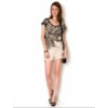 BLUSA AMPLA C/ TELA FOLHAGEM - MARROM