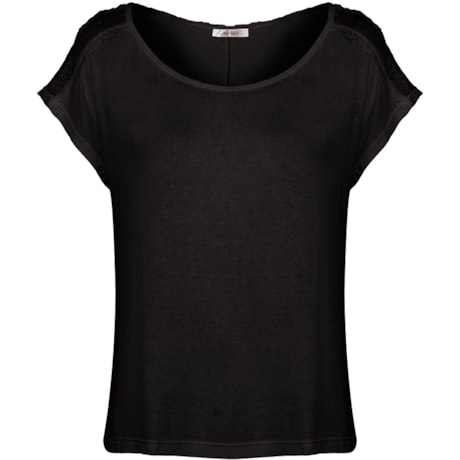 BLUSA AMPLA COM RENDA NO OMBRO - PRETO