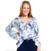 BLUSA BORDA BARROCA VISCOSE BOTÂNICA - AZUL
