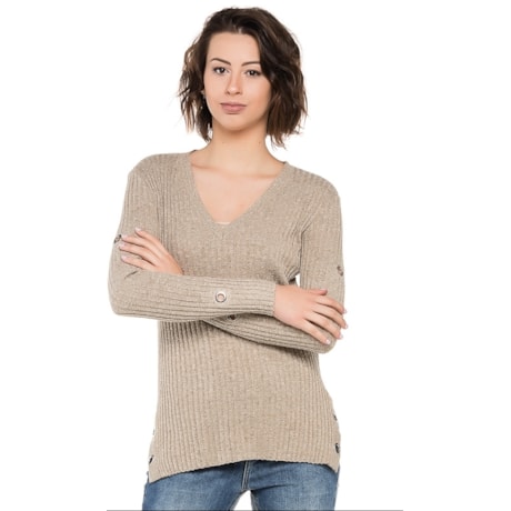 BLUSA CANELADA ABBICI BOTONE - BEGE BLUSA CANELADA ABBICI BOTONE - BEGE