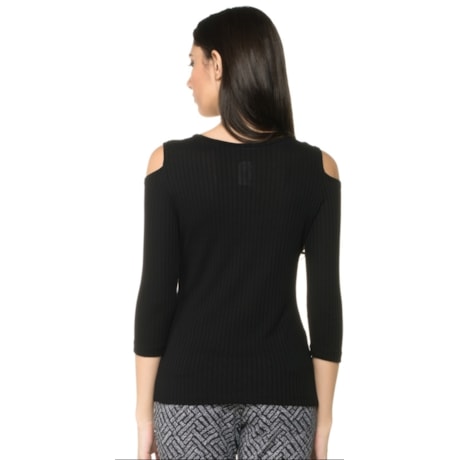 BLUSA CANELADA NICE CLUB RECORTE OMBROS - PRETO BLUSA CANELADA NICE CLUB RECORTE OMBROS - PRETO