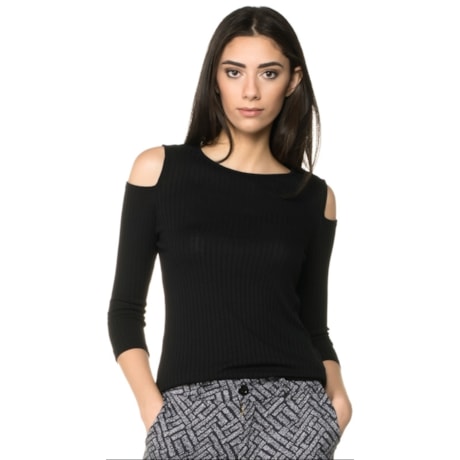 BLUSA CANELADA NICE CLUB RECORTE OMBROS - PRETO BLUSA CANELADA NICE CLUB RECORTE OMBROS - PRETO