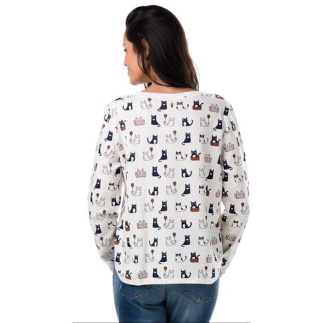 BLUSA CANTÃO SILK GATOS PULL - OFF WHITE