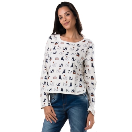 BLUSA CANTÃO SILK GATOS PULL - OFF WHITE