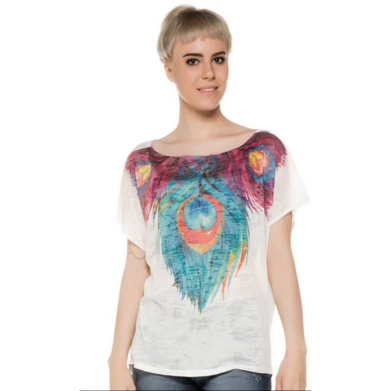 BLUSA CAPITOLLIUM AMPLA ESTAMPA PENAS - OFF WHITE