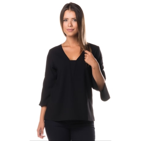 BLUSA CAPITOLLIUM EXCLUSIVE CREPE WHASHED DECOTE V PALA COSTAS - PRETO