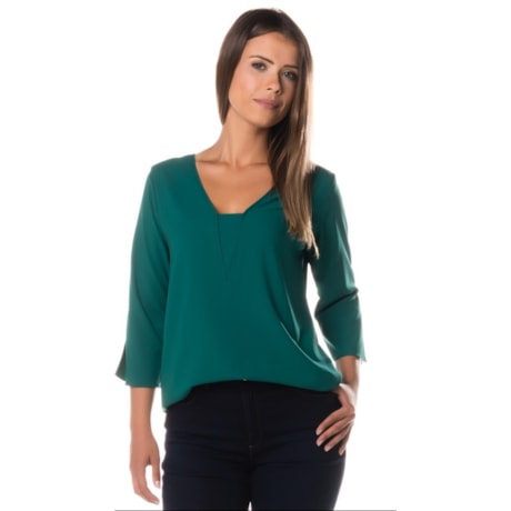 BLUSA CAPITOLLIUM EXCLUSIVE CREPE WHASHED DECOTE V PALA COSTAS - VERDE BLUSA CAPITOLLIUM EXCLUSIVE CREPE WHASHED DECOTE V PALA COSTAS - VERDE