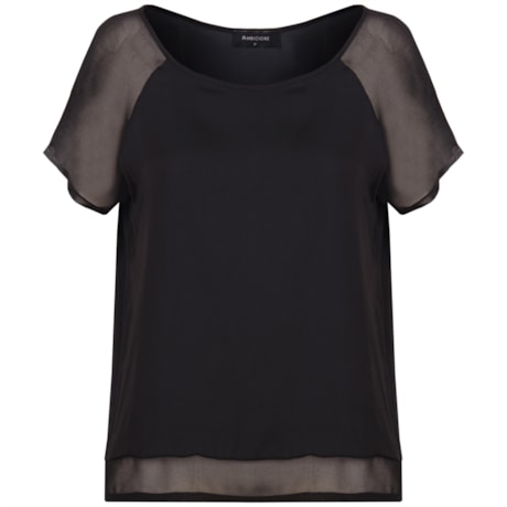 BLUSA CETIM COM SHIFFON - PRETO BLUSA CETIM COM SHIFFON - PRETO