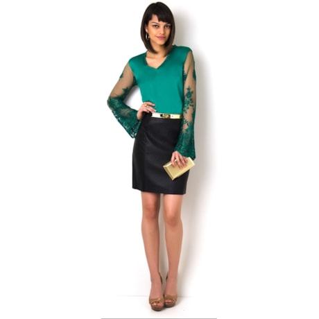 BLUSA CETIM MANGA RENDA GORETT - ESMERALDA BLUSA CETIM MANGA RENDA GORETT - ESMERALDA