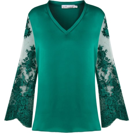 BLUSA CETIM MANGA RENDA GORETT - ESMERALDA BLUSA CETIM MANGA RENDA GORETT - ESMERALDA