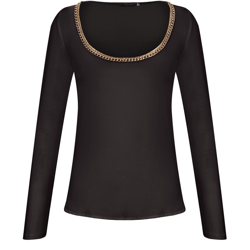 BLUSA CHIFFON COM MALHA DETALHE CORRENTE - OFF - PRETO