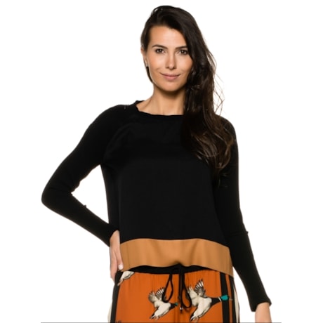 BLUSA CHOLET BICOLOR ZIPER OMBRO - PRETO BLUSA CHOLET BICOLOR ZIPER OMBRO - PRETO