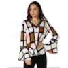 BLUSA CHOLET  ESTAMPADO DECOTE COM AVIAMENTO DEREZ FOLK XADREZ - OFF WHITE