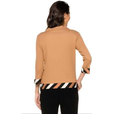 BLUSA CHOLET MALHA CANELADA BARRADA - CAMELO BLUSA CHOLET MALHA CANELADA BARRADA - CAMELO