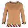 BLUSA CHOLET MALHA CANELADA BARRADA - CAMELO