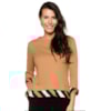 BLUSA CHOLET MALHA CANELADA BARRADA - CAMELO