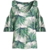 BLUSA CHOLET OMBRO VAZADO DE VISCOSE ESTAMPA PALMAS - VERDE BLUSA CHOLET OMBRO VAZADO DE VISCOSE ESTAMPA PALMAS - VERDE