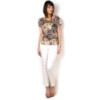 BLUSA CREPE FLORAL BICHO FIVELA NAS COSTAS - MARROM