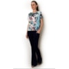 BLUSA CREPE QUADRADA COM BOLSO FLORAL - AZUL