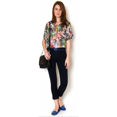 BLUSA CROPPED ALGODÃO FLORAL - VERDE ÁGUA