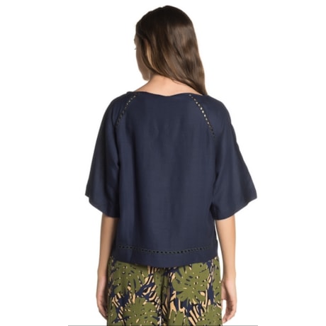 BLUSA CROPPED CHOLET LINHO - MARINHO