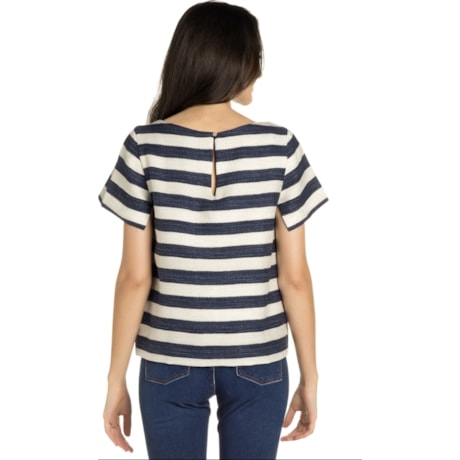 BLUSA CROPPED CHOLET  LISTRAS - MARINHO BLUSA CROPPED CHOLET  LISTRAS - MARINHO
