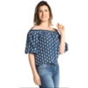 BLUSA CROPPED DZARM OMBRO A OMBRO  LOSANGOS - AZUL