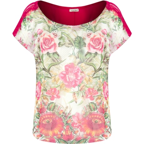 BLUSA CROPPED JACQUARD FLORAL RENDA - PINK