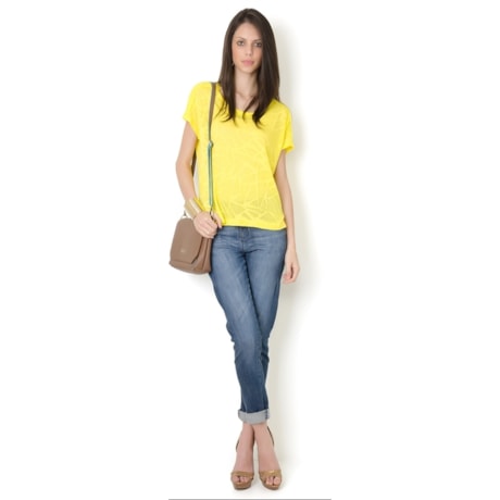 BLUSA CROPPED JACQUARD RENDA OMBRO - AMARELO
