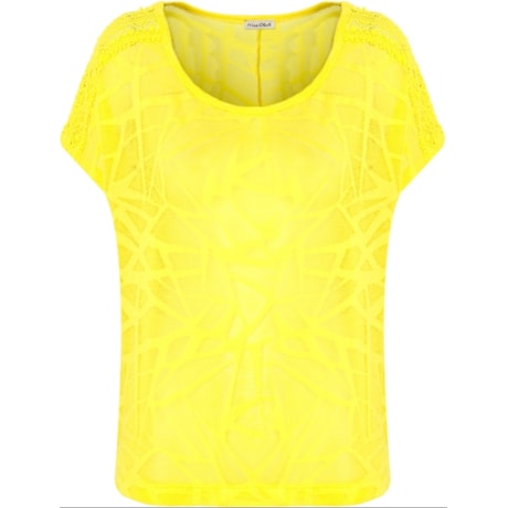 BLUSA CROPPED JACQUARD RENDA OMBRO - AMARELO