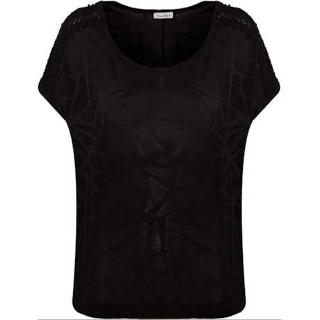 BLUSA CROPPED JACQUARD RENDA OMBRO - PRETO