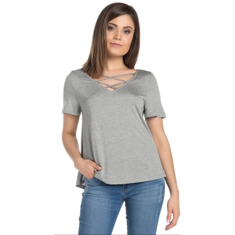 BLUSA DZARM DECOTE V TIRAS - CINZA