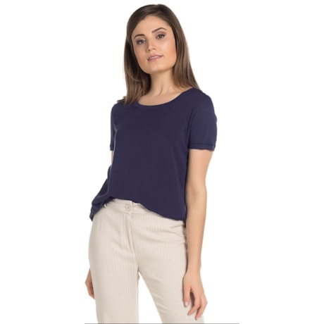 BLUSA DZARM VISCOSE E MALHA - MARINHO