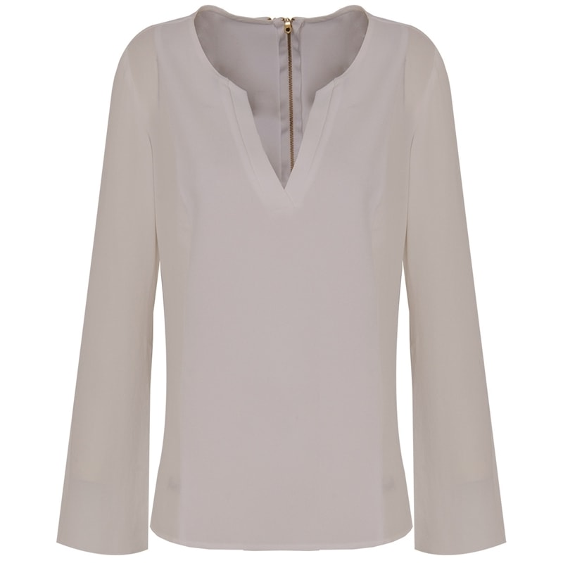 BLUSA EM CREPE E CHIFFON - BRANCO