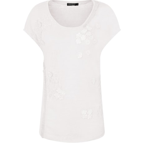BLUSA EM MALHA COM APLIQUES EM RENDA - BRANCO BLUSA EM MALHA COM APLIQUES EM RENDA - BRANCO