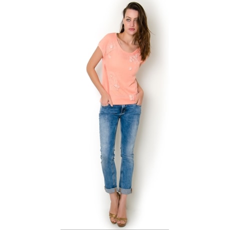 BLUSA EM MALHA COM APLIQUES EM RENDA - ROSA BLUSA EM MALHA COM APLIQUES EM RENDA - ROSA