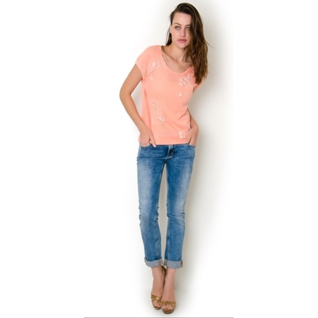 BLUSA EM MALHA COM APLIQUES EM RENDA - ROSA