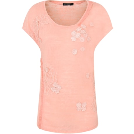 BLUSA EM MALHA COM APLIQUES EM RENDA - ROSA BLUSA EM MALHA COM APLIQUES EM RENDA - ROSA