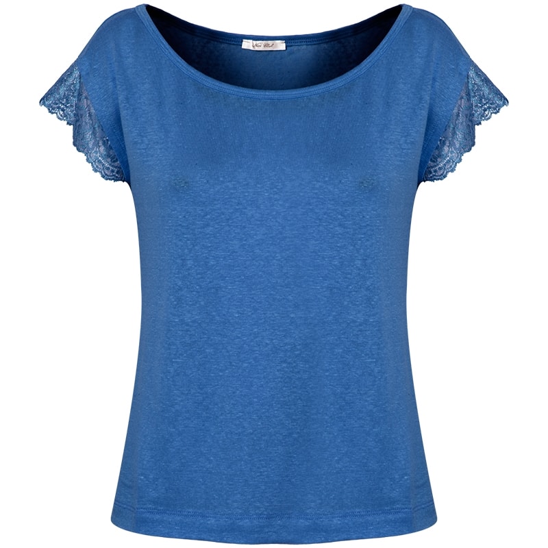 BLUSA EM MALHA FLAME MANGAS EM RENDA - AZUL