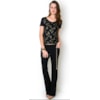 BLUSA EM RENDA COM DETALHES METALIZADOS FORRO EM MALHA - PRETO