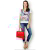 BLUSA EM TECIDO ESTAMPA FLORAL FRENTE E COSTAS E BARRA EM MALHA LISA - BRANCO