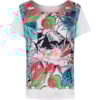 BLUSA EM TECIDO ESTAMPA FLORAL FRENTE E COSTAS E BARRA EM MALHA LISA - BRANCO