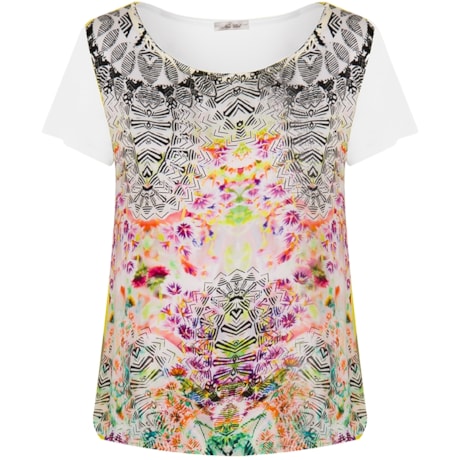 BLUSA EM TECIDO ESTAMPADO FRENTE E COSTAS EM MALHA LISA - OFF WHITE BLUSA EM TECIDO ESTAMPADO FRENTE E COSTAS EM MALHA LISA - OFF WHITE